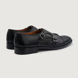 High-Traction Rubber Outsole & Lug Tread Pattern on Boston Double Monk Strap Black Leather Shoes For Men