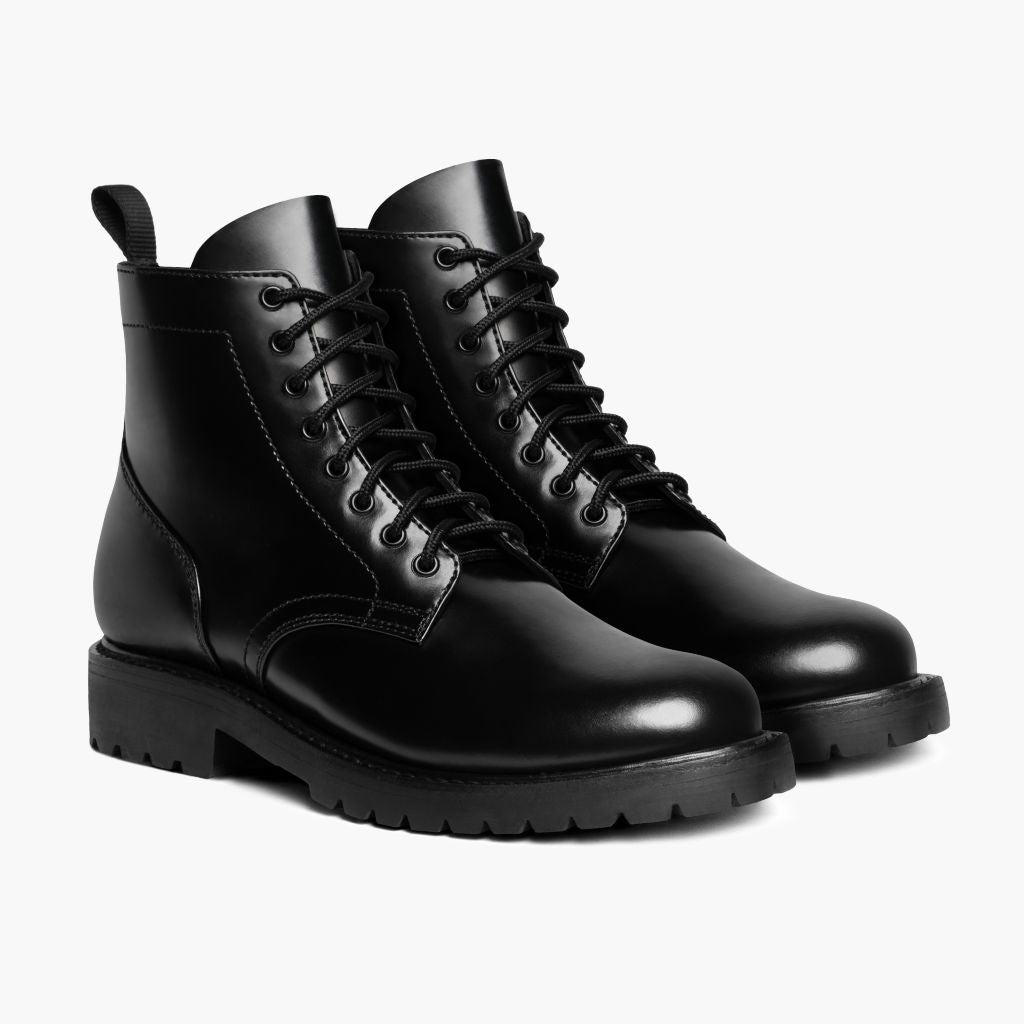Hero Black Leather Boots in Black Full-Grain Leather - Lateral Side Profile View | Buy Online