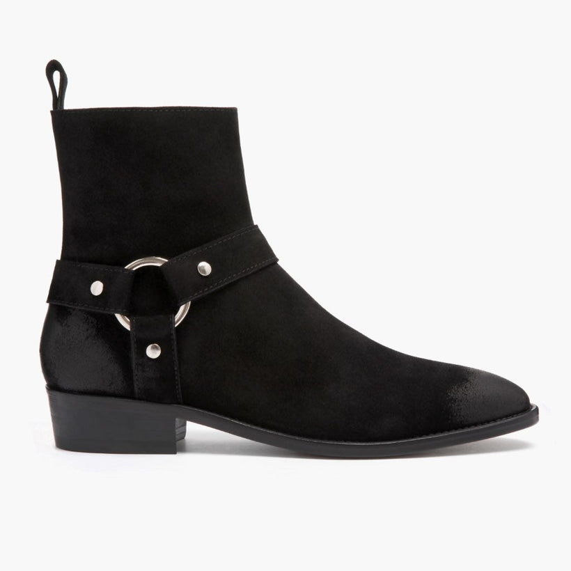Harness Black Suede Leather Boots