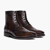Wingtip Dark Oak Leather Boots For Men in Classic Full-Grain Leather - Lateral Side Profile View | Buy Online