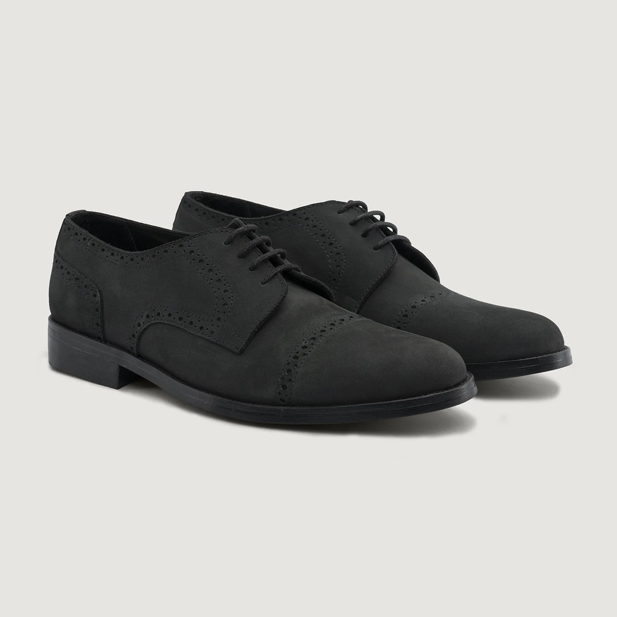 Dirk Brogues Derby Matte Black Nubuck Leather Shoes StudGuard For Men in Matte Black Full-Grain Leather - Lateral Side Profile View | Buy Online