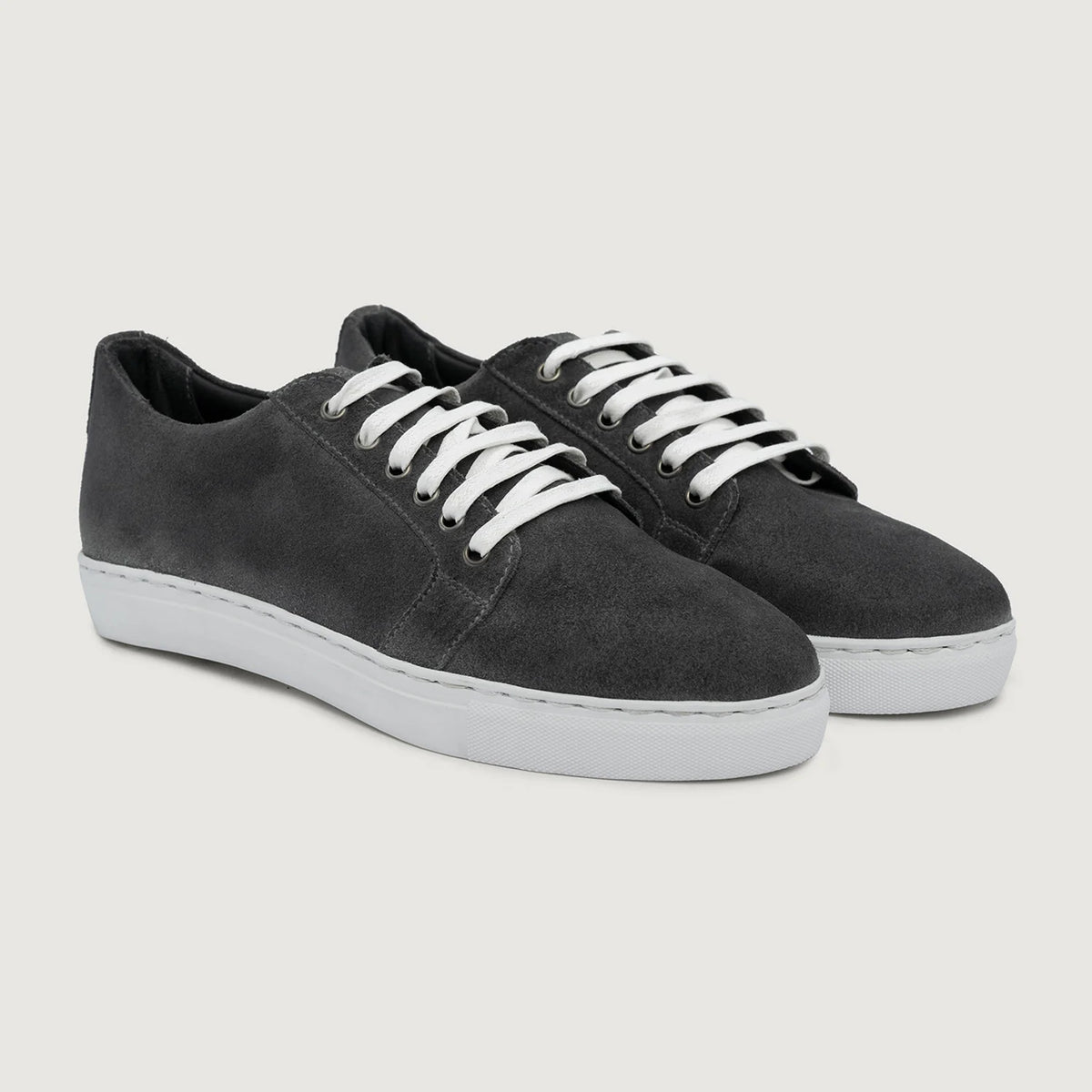Murphy Low Top Grey Suede Leather Sneakers For Men in Grey Goatskin Suede - Lateral Side Profile View | Buy Online