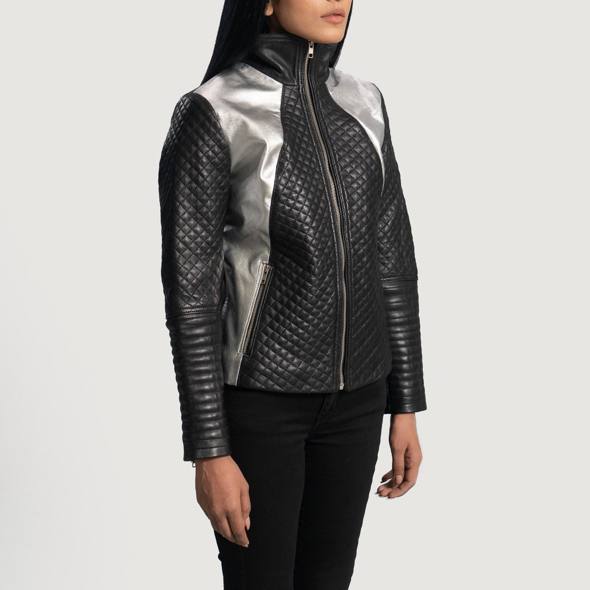 
Black Sheepskin Leather Biker Jacket - Back View Showing Tailored Shoulder Fit & Clean Hemline