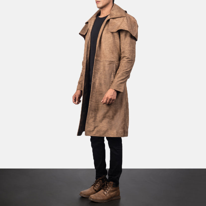 Army Brown Leather Duster
