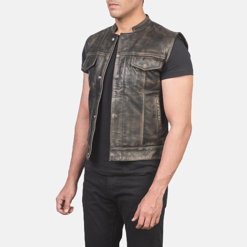 Atlas Moto Distressed Brown Leather Vest