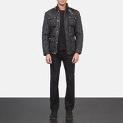 
Men's Barry Quilted Black Windbreaker Jacket - Lateral Side Profile View Showing Sleeve Cut & Athletic Taper Fit