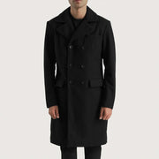 
Men's Claud Black Wool Double Breasted Coat in Black Synthetic Wool - Front Profile View & Tailored Silhouette | Buy Online