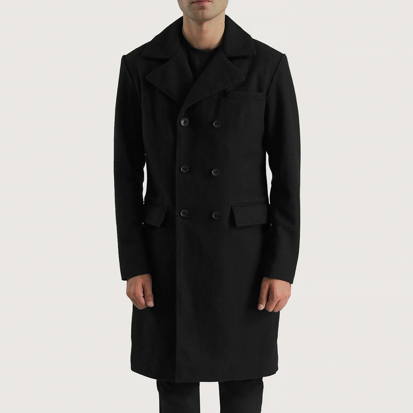 Claud Black Wool Double-Breasted Coat