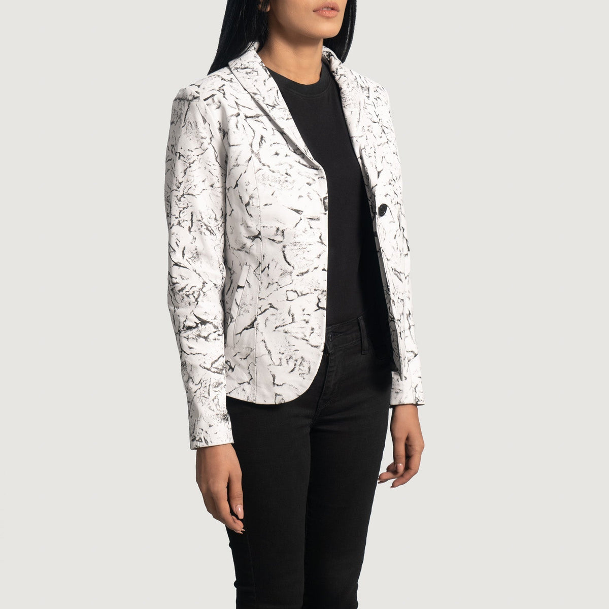 
White Sheepskin Dip &Amp; Dye Leather Blazer - Back View Showing Tailored Shoulder Fit & Clean Hemline
