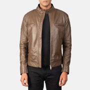 Gatsby Mocha Leather Biker Jacket in Dark Brown Sheepskin Leather - Front Profile View &amp; Tailored Silhouette | Buy Online