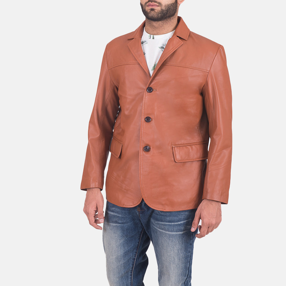 
Brown Sheepskin leather Blazer - Back View Showing Tailored Shoulder Fit & Clean Hemline