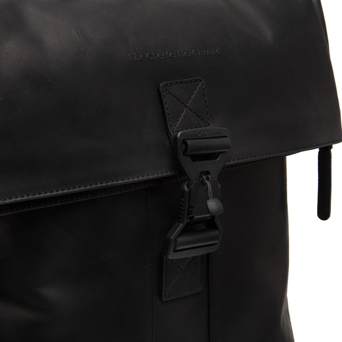 Solid Antique Brass Hardware &amp; Heavy-Duty Dual Zipper Detail on Savona Full-Grain Leather Laptop Backpack