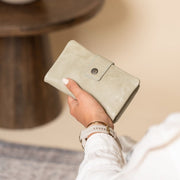 
Classic 100% Full-Grain leather Wallet - Rear Perspective Showing Reinforced Leather Straps & Stitching