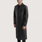 
Black Cowhide Leather Winter Jacket - Back View Showing Tailored Shoulder Fit & Clean Hemline
