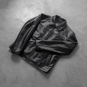 
Open hem & Hem Craftsmanship Construction Detail on Men's Mystical Black Leather Jacket