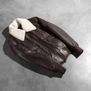 
Rib Knit & Hem Craftsmanship Construction Detail on Women's Stella G-1 Maroon Leather Bomber Jacket
