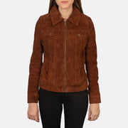 
Brown Goatskin suede Jacket - Back View Showing Tailored Shoulder Fit & Clean Hemline